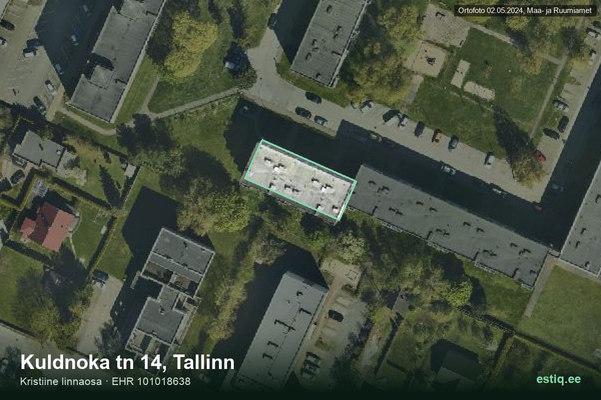 Kuldnoka tänav 14, Tallinn – аэрофото дома, контур по данным регистра строений (EHR)