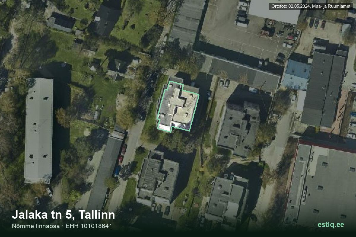 Jalaka tänav 5, Tallinn – аэрофото дома, контур по данным регистра строений (EHR)