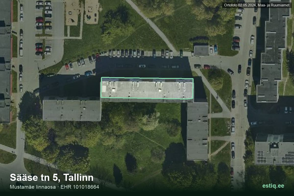 Sääse tänav 5, Tallinn – hoone aerofoto, kontuur ehitisregistri (EHR) andmetest