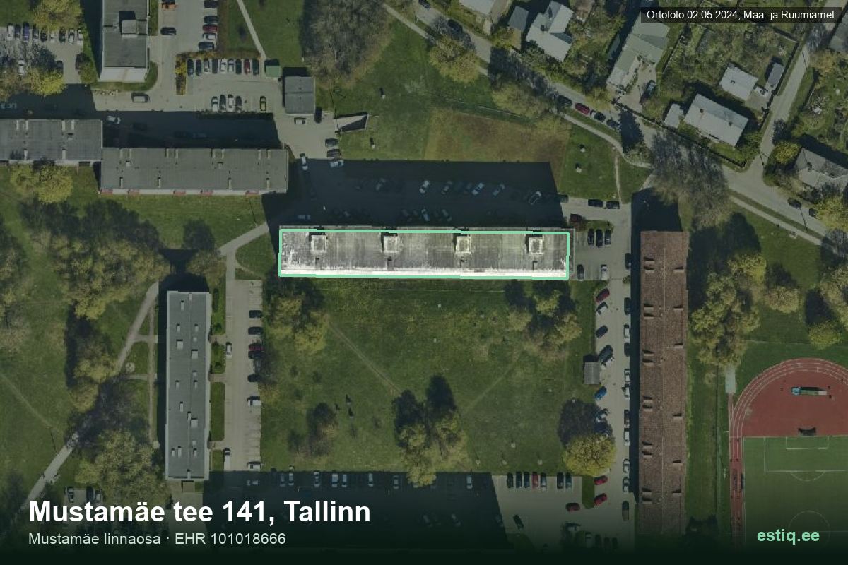 Mustamäe tee 141, Tallinn – hoone aerofoto, kontuur ehitisregistri (EHR) andmetest