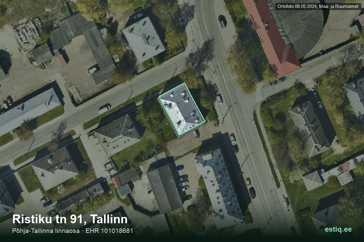 Ristiku tänav 91, Tallinn – hoone aerofoto, kontuur ehitisregistri (EHR) andmetest