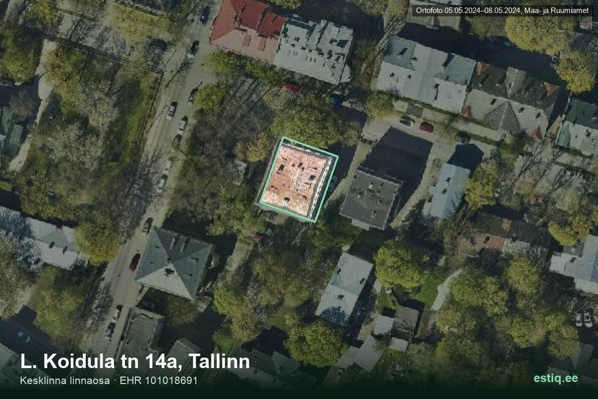 L. Koidula tänav 14a, Tallinn – hoone aerofoto, kontuur ehitisregistri (EHR) andmetest