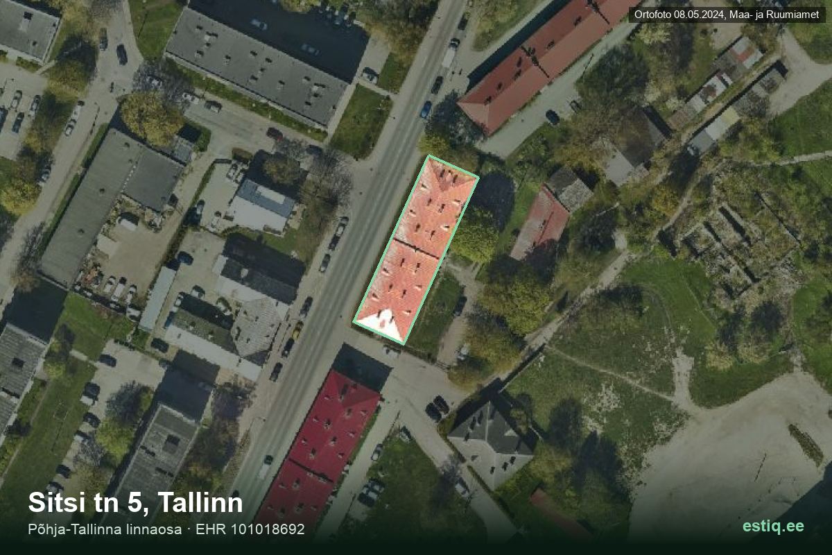 Sitsi tänav 5, Tallinn – ilmakuva rakennuksesta, ääriviiva rakennusrekisteristä (EHR)