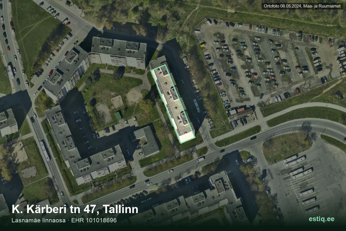 K. Kärberi tänav 47, Tallinn – hoone aerofoto, kontuur ehitisregistri (EHR) andmetest