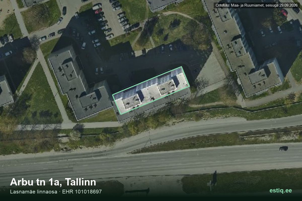 Arbu tänav 1a, Tallinn – hoone aerofoto, kontuur ehitisregistri (EHR) andmetest