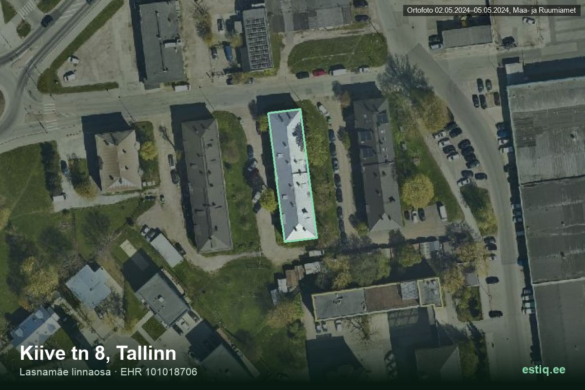 Kiive tänav 8, Tallinn – hoone aerofoto, kontuur ehitisregistri (EHR) andmetest