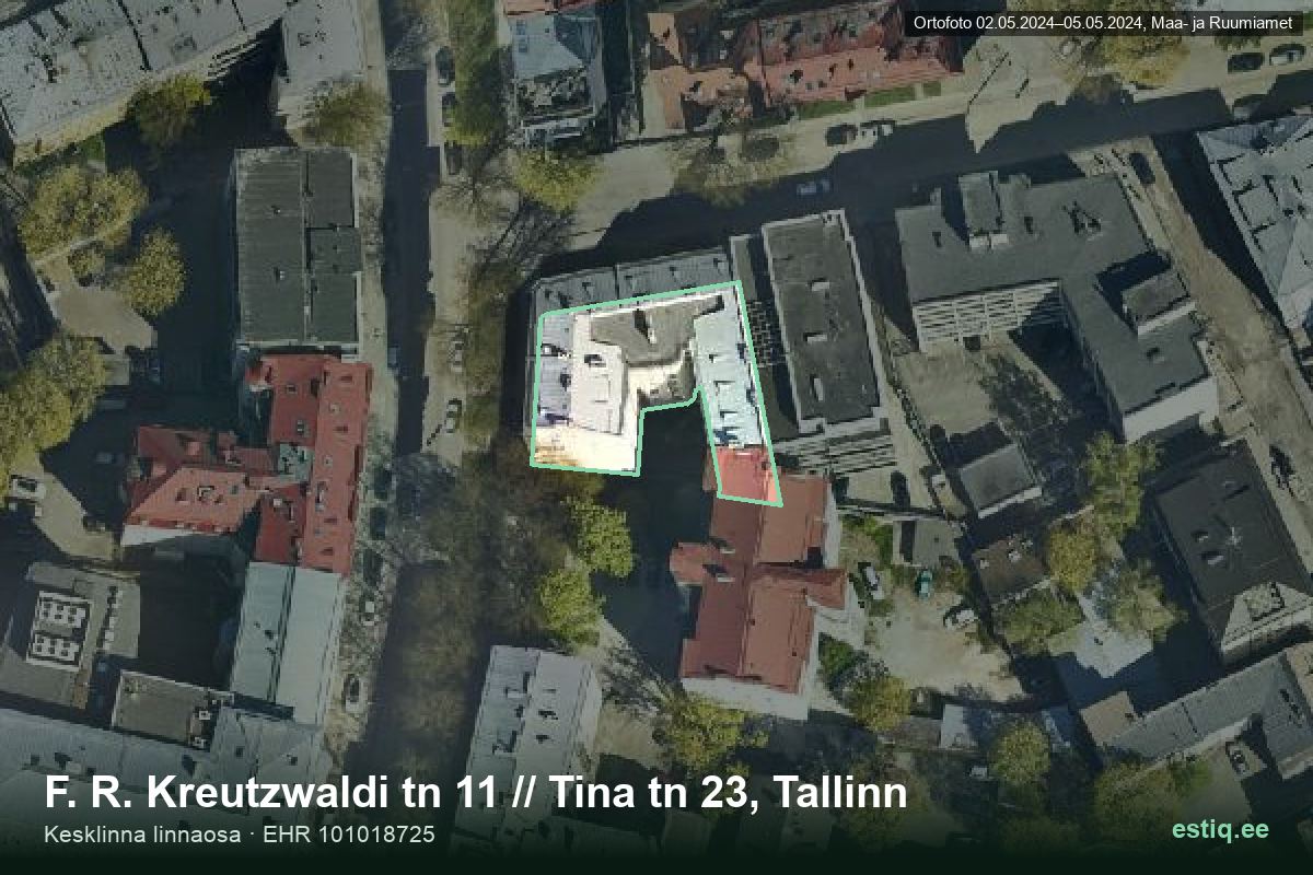 F. R. Kreutzwaldi tänav 11, Tallinn – hoone aerofoto, kontuur ehitisregistri (EHR) andmetest