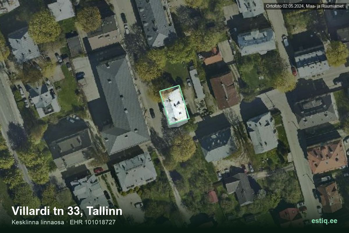 Villardi tänav 33, Tallinn – aerial photo of the building, outline from the Building Register (EHR)