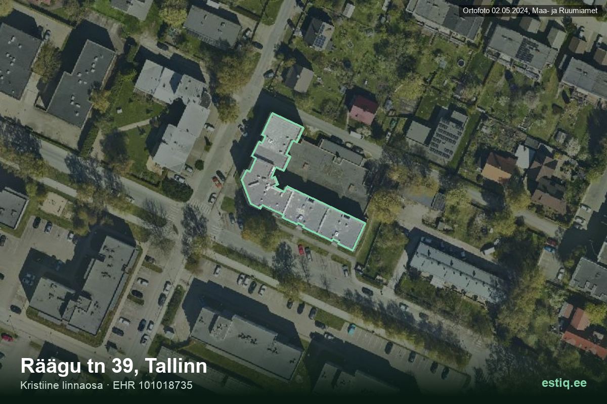 Räägu tänav 39, Tallinn – hoone aerofoto, kontuur ehitisregistri (EHR) andmetest