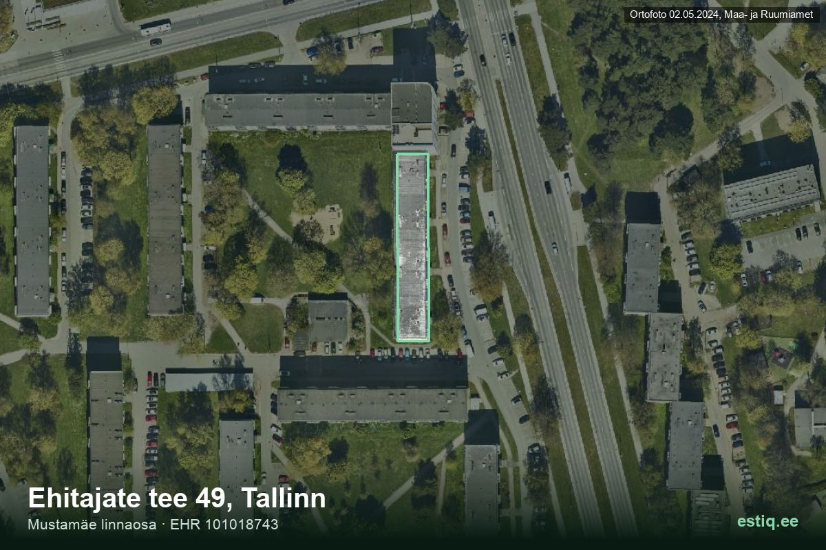 Ehitajate tee 49, Tallinn – hoone aerofoto, kontuur ehitisregistri (EHR) andmetest