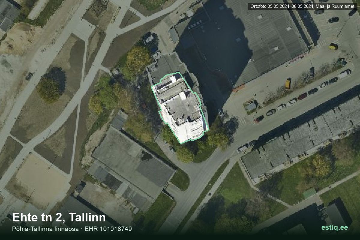 Ehte tänav 2, Tallinn – ilmakuva rakennuksesta, ääriviiva rakennusrekisteristä (EHR)