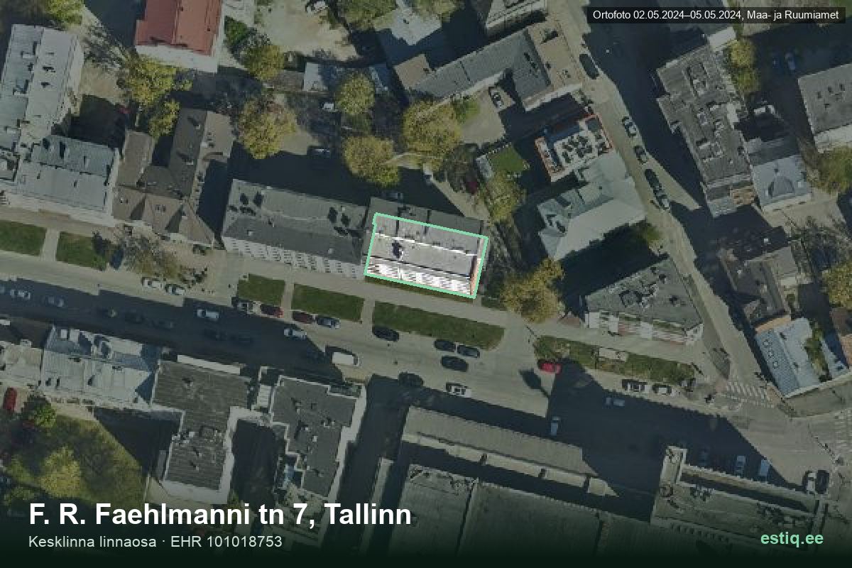 F. R. Faehlmanni tänav 7, Tallinn – hoone aerofoto, kontuur ehitisregistri (EHR) andmetest