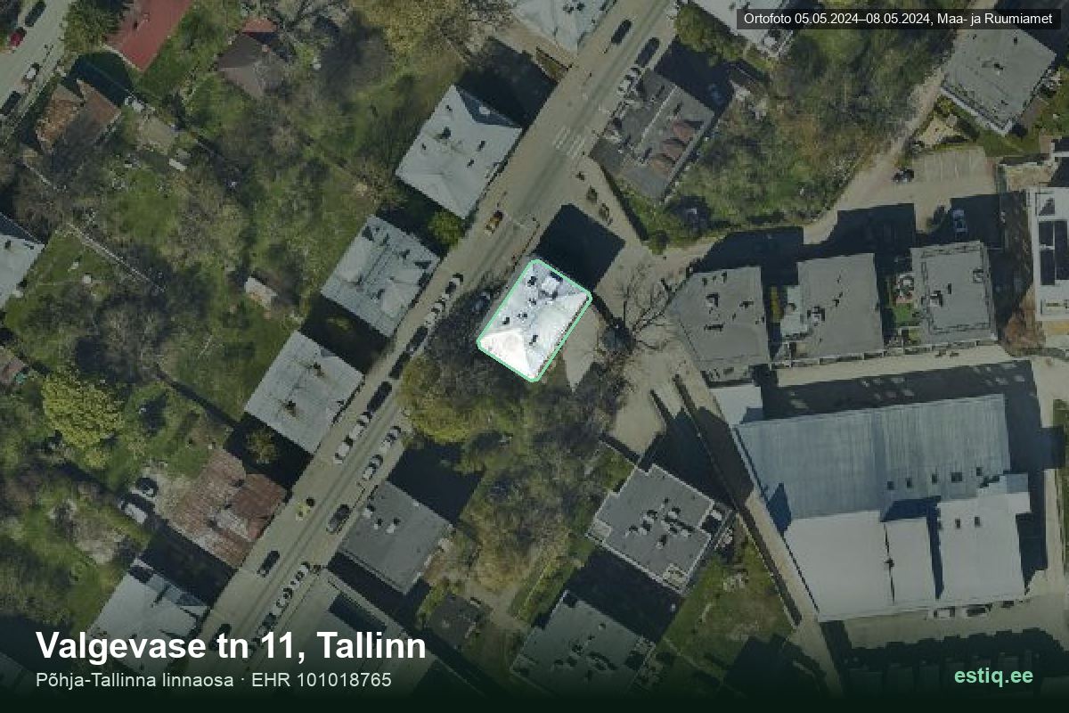 Valgevase tänav 11, Tallinn – ilmakuva rakennuksesta, ääriviiva rakennusrekisteristä (EHR)