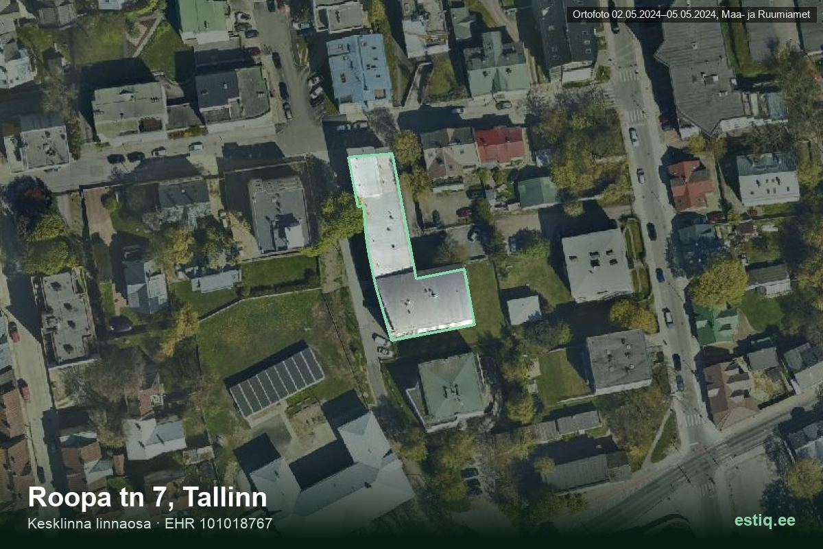 Roopa tänav 7, Tallinn – ilmakuva rakennuksesta, ääriviiva rakennusrekisteristä (EHR)