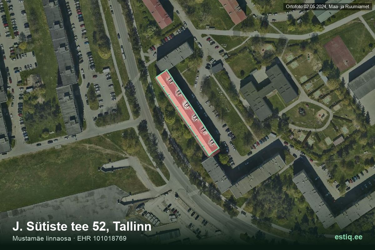 J. Sütiste tee 52, Tallinn – hoone aerofoto, kontuur ehitisregistri (EHR) andmetest