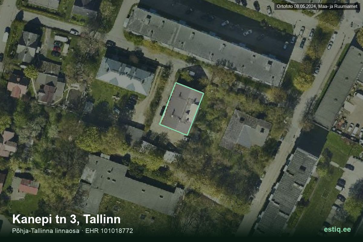 Kanepi tänav 3, Tallinn – hoone aerofoto, kontuur ehitisregistri (EHR) andmetest