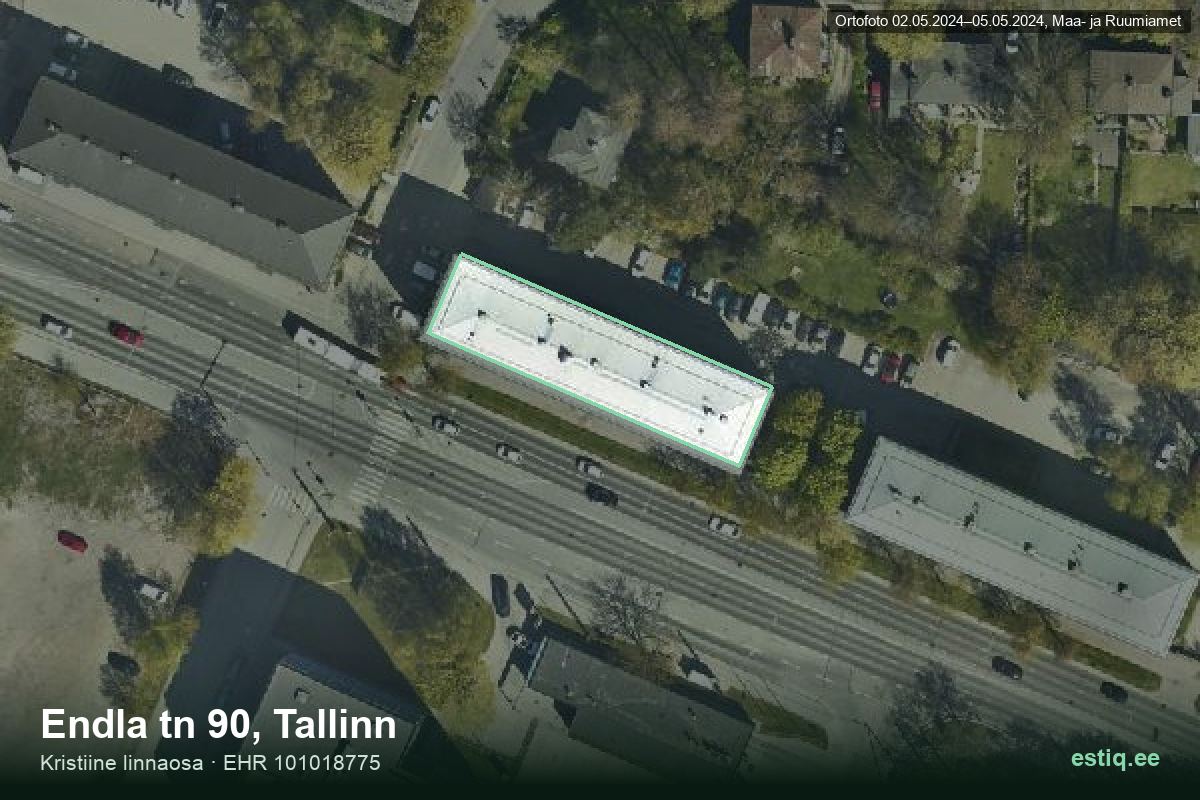 Endla tänav 90, Tallinn – hoone aerofoto, kontuur ehitisregistri (EHR) andmetest