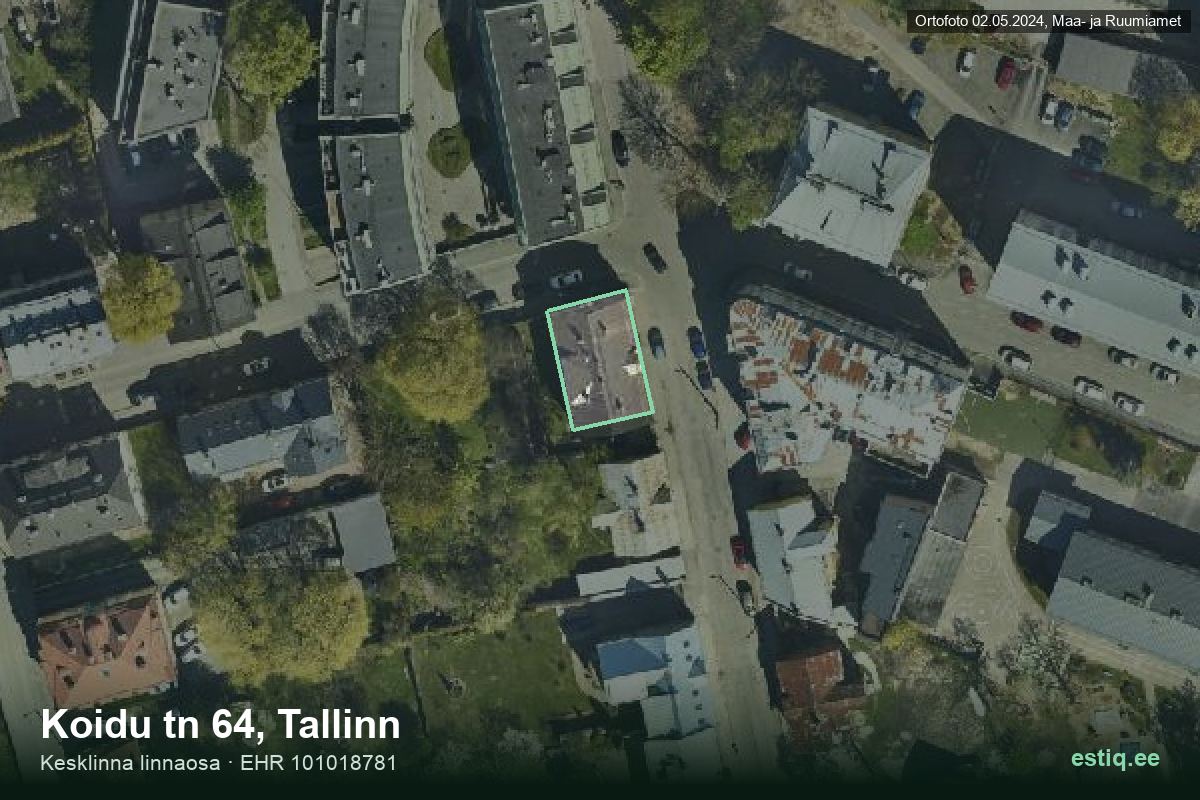 Koidu tänav 64, Tallinn – aerial photo of the building, outline from the Building Register (EHR)