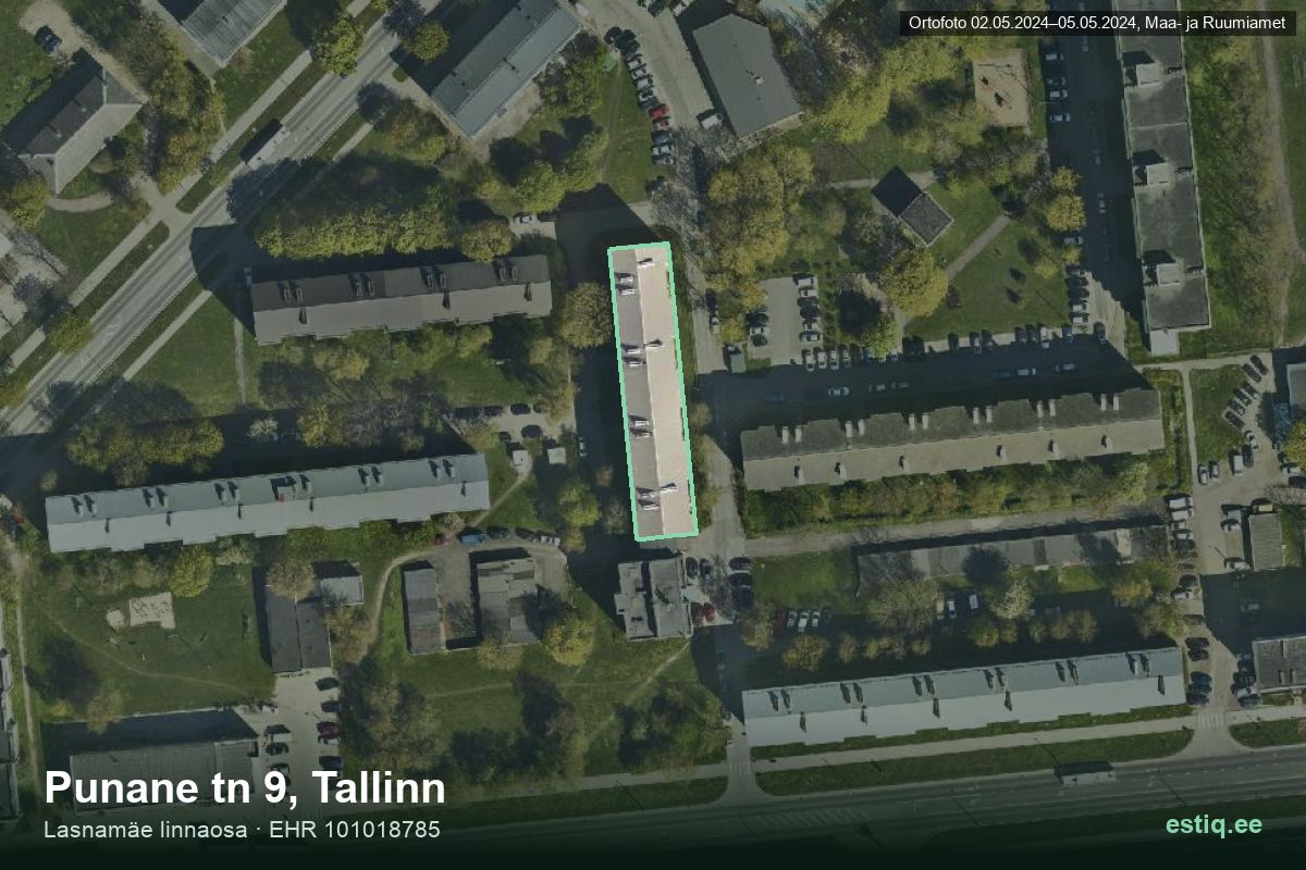 Punane tänav 9, Tallinn – hoone aerofoto, kontuur ehitisregistri (EHR) andmetest