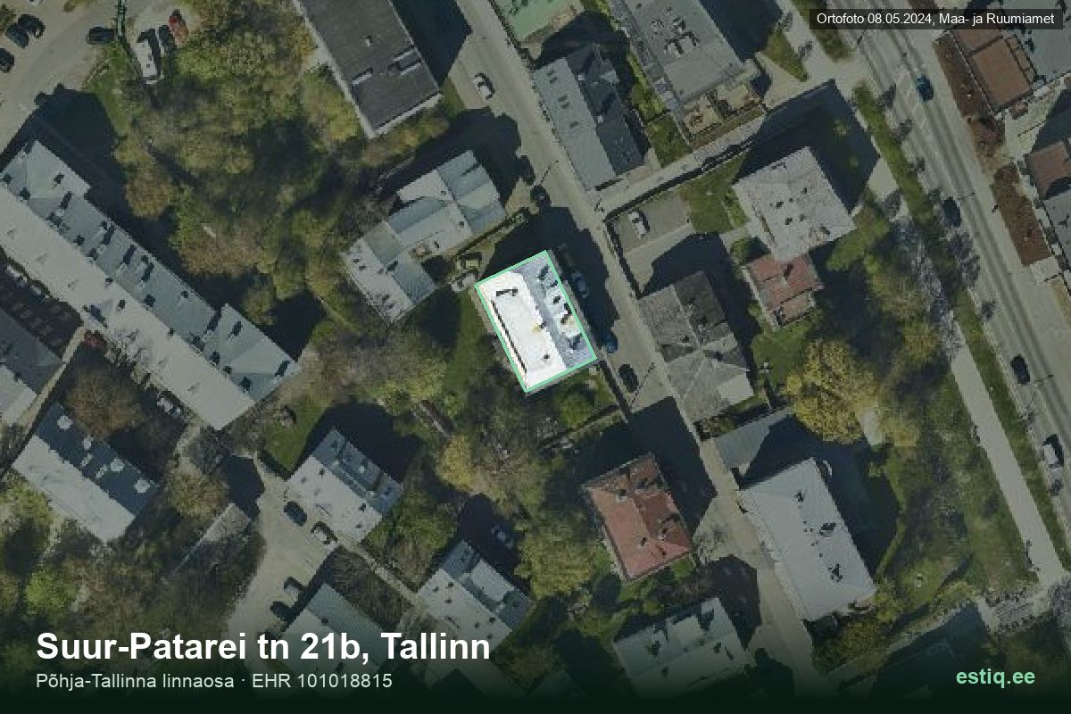 Suur-Patarei tänav 21b, Tallinn – hoone aerofoto, kontuur ehitisregistri (EHR) andmetest