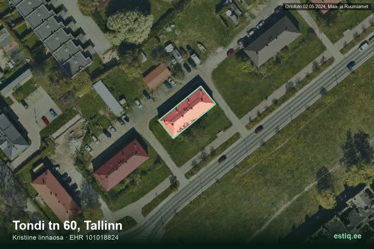 Tondi tänav 60, Tallinn – hoone aerofoto, kontuur ehitisregistri (EHR) andmetest