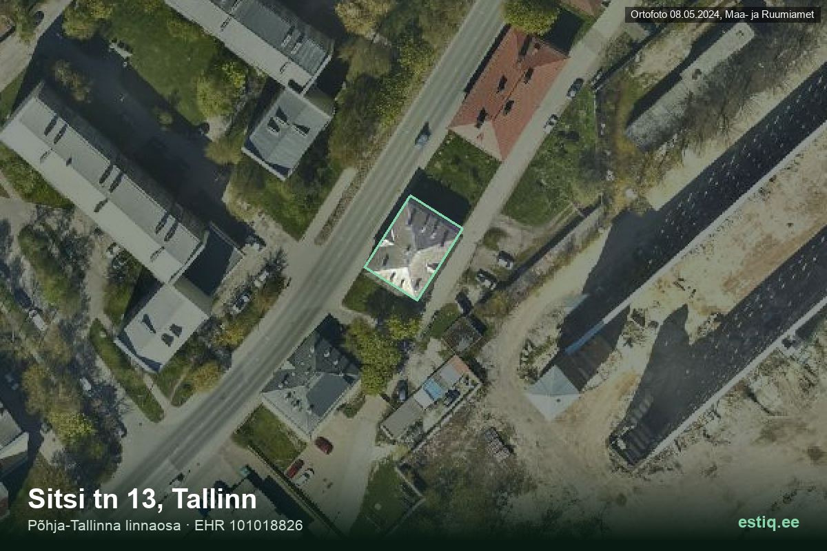 Sitsi tänav 13, Tallinn – ilmakuva rakennuksesta, ääriviiva rakennusrekisteristä (EHR)