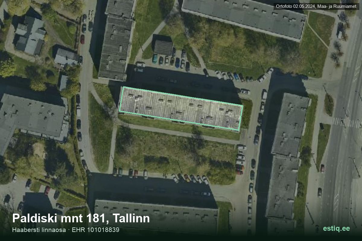Paldiski mnt 181, Tallinn – hoone aerofoto, kontuur ehitisregistri (EHR) andmetest