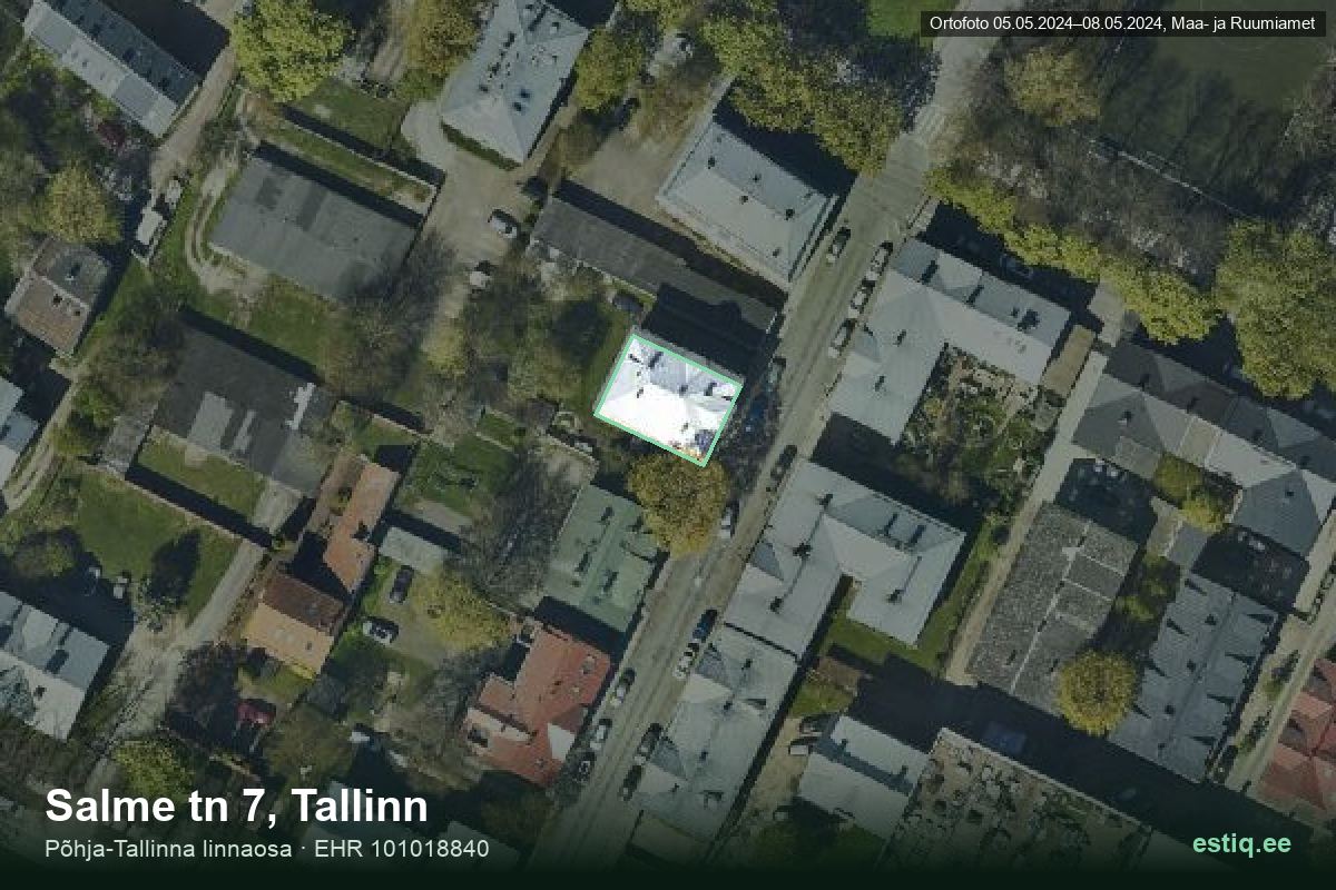 Salme tänav 7, Tallinn – hoone aerofoto, kontuur ehitisregistri (EHR) andmetest