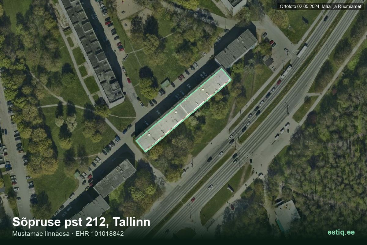 Sõpruse pst 212, Tallinn – aerial photo of the building, outline from the Building Register (EHR)