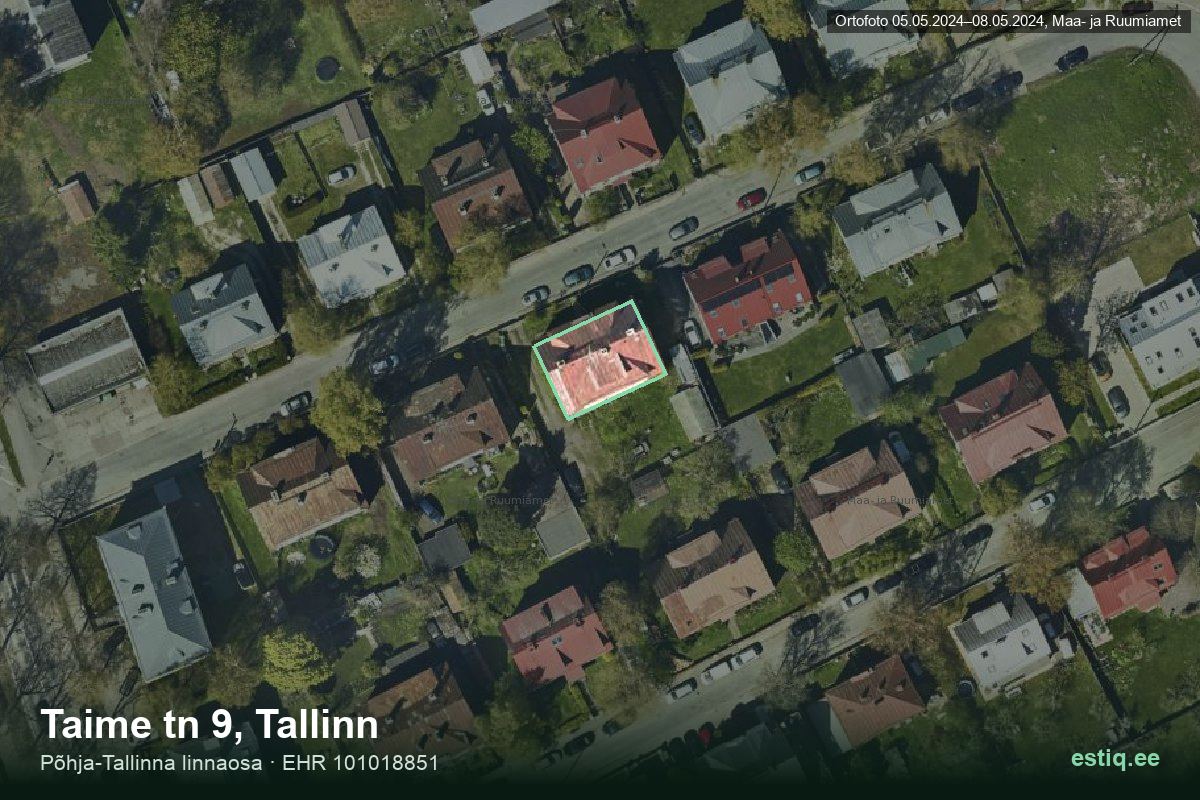 Taime tänav 9, Tallinn – hoone aerofoto, kontuur ehitisregistri (EHR) andmetest