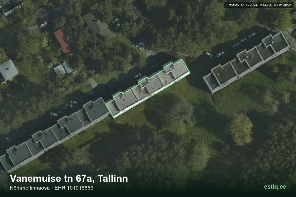Vanemuise tänav 67a, Tallinn – ilmakuva rakennuksesta, ääriviiva rakennusrekisteristä (EHR)