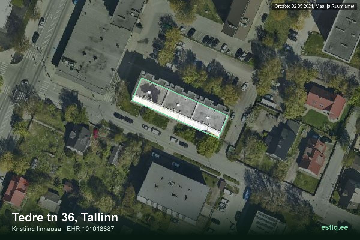 Tedre tänav 36, Tallinn – hoone aerofoto, kontuur ehitisregistri (EHR) andmetest