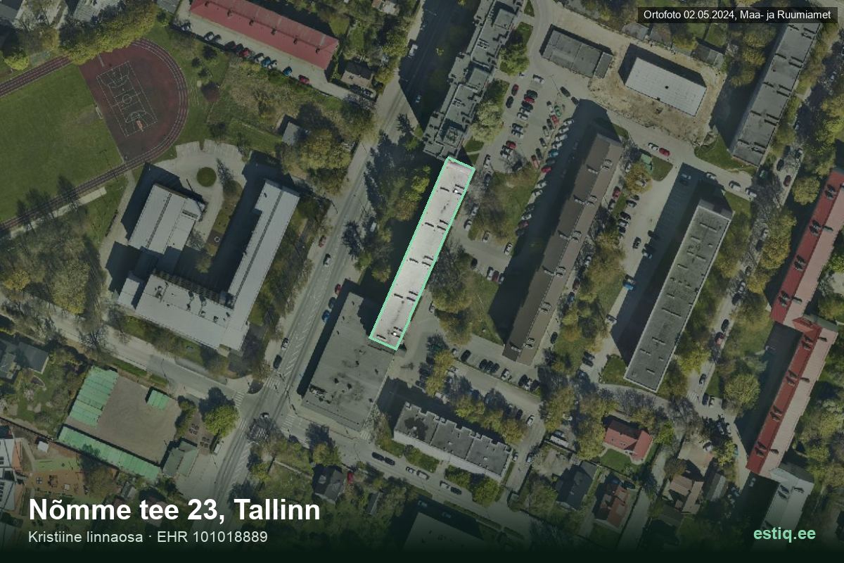 Nõmme tee 23, Tallinn – hoone aerofoto, kontuur ehitisregistri (EHR) andmetest