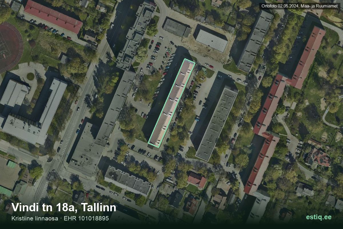Vindi tänav 18a, Tallinn – aerial photo of the building, outline from the Building Register (EHR)