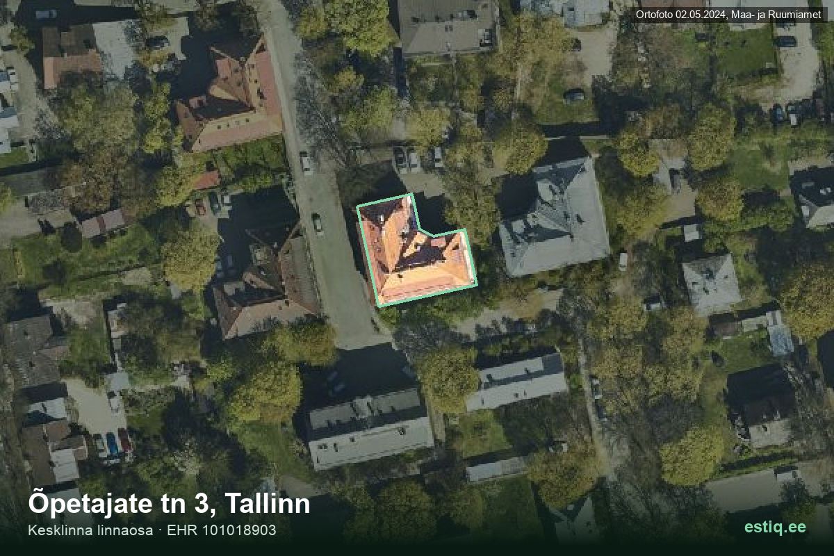 Õpetajate tänav 3, Tallinn – hoone aerofoto, kontuur ehitisregistri (EHR) andmetest