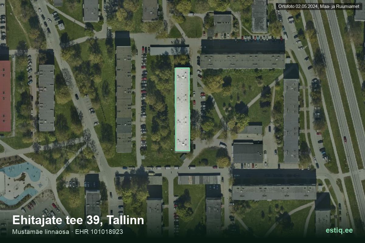 Ehitajate tee 39, Tallinn – hoone aerofoto, kontuur ehitisregistri (EHR) andmetest