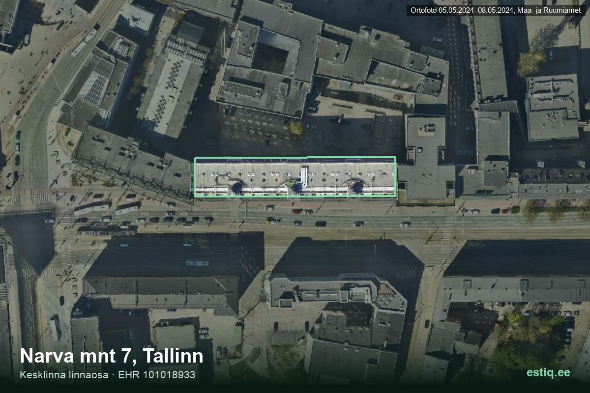 Narva mnt 7, Tallinn – ilmakuva rakennuksesta, ääriviiva rakennusrekisteristä (EHR)