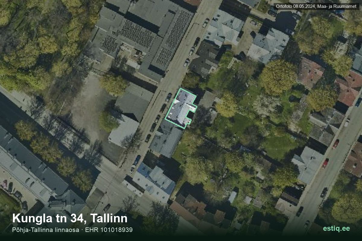Kungla tänav 34, Tallinn – hoone aerofoto, kontuur ehitisregistri (EHR) andmetest