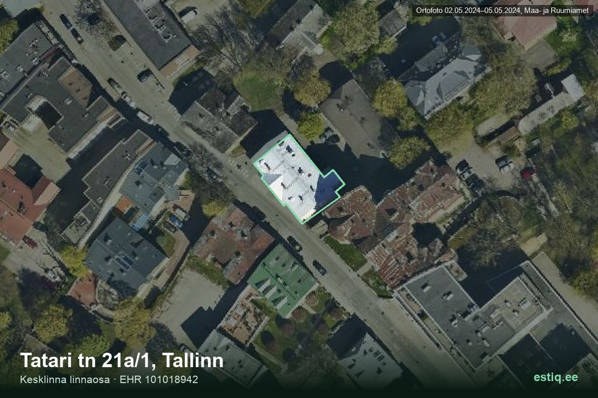 Tatari tänav 21a/1, Tallinn – аэрофото дома, контур по данным регистра строений (EHR)