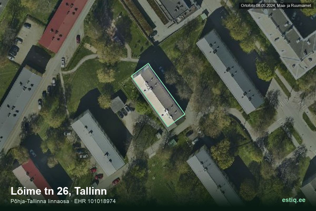 Lõime tänav 26, Tallinn – hoone aerofoto, kontuur ehitisregistri (EHR) andmetest