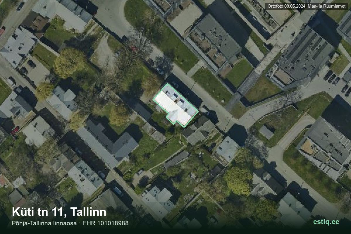 Küti tänav 11, Tallinn – аэрофото дома, контур по данным регистра строений (EHR)