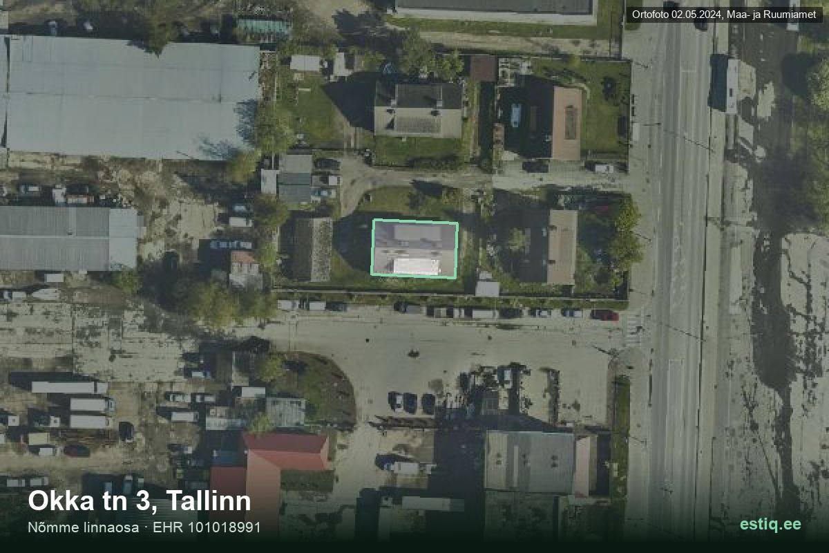 Okka tänav 3, Tallinn – ilmakuva rakennuksesta, ääriviiva rakennusrekisteristä (EHR)