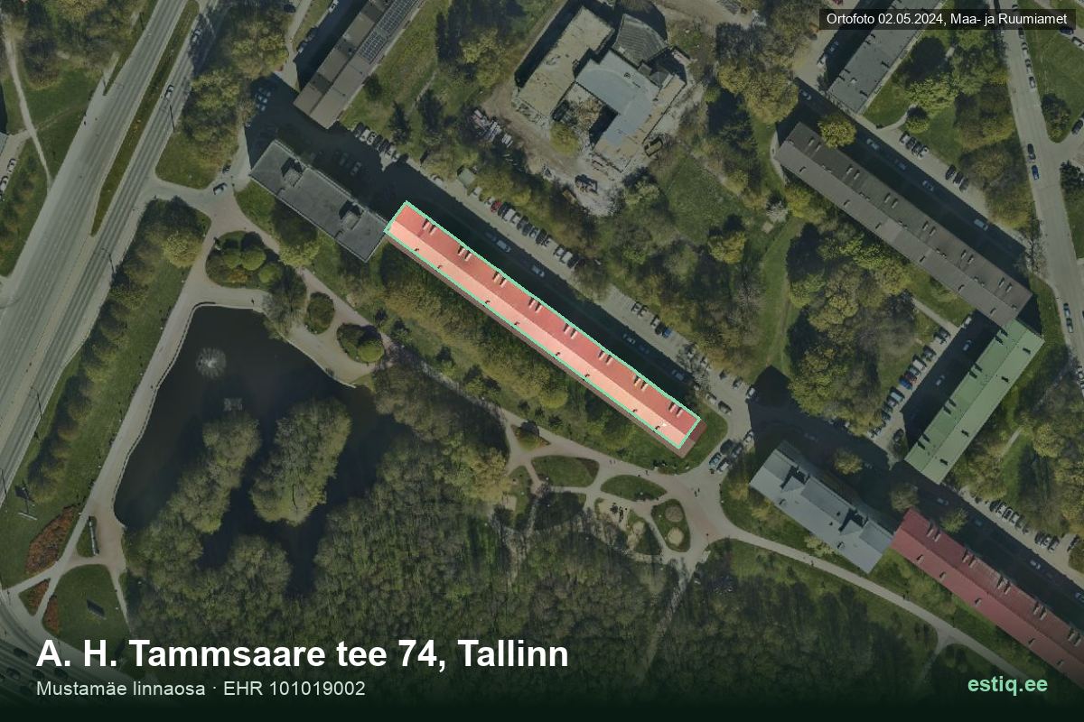 A. H. Tammsaare tee 74, Tallinn – hoone aerofoto, kontuur ehitisregistri (EHR) andmetest