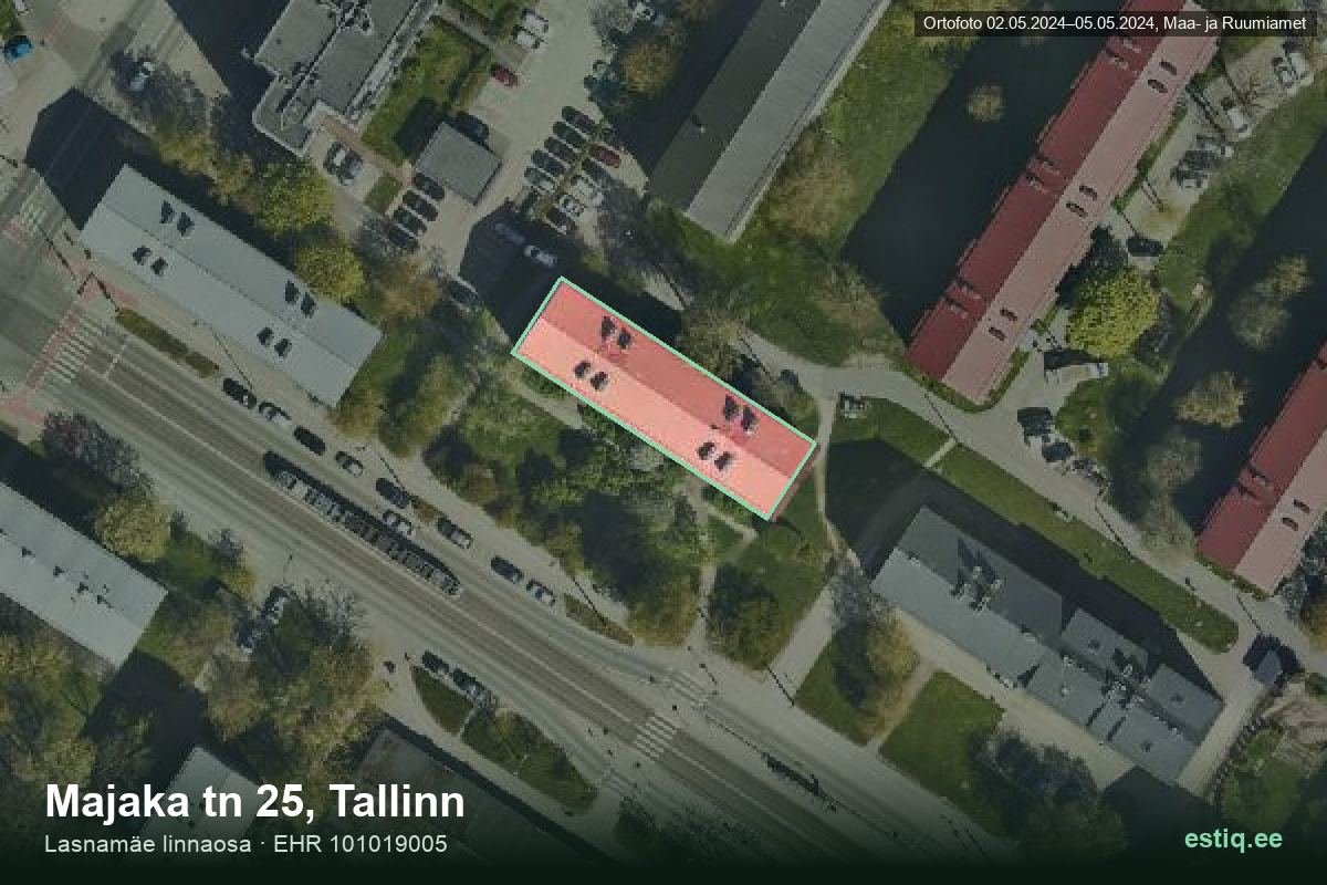 Majaka tänav 25, Tallinn – hoone aerofoto, kontuur ehitisregistri (EHR) andmetest
