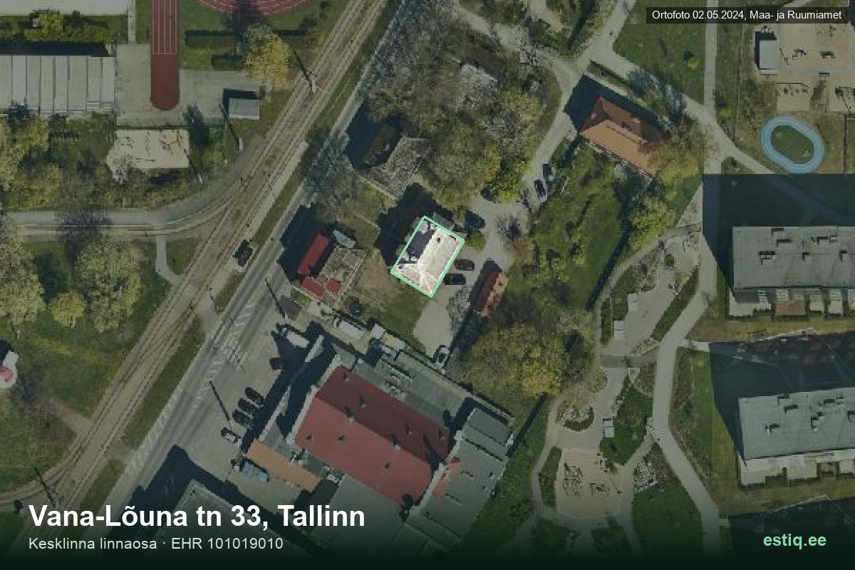 Vana-Lõuna tänav 33, Tallinn – hoone aerofoto, kontuur ehitisregistri (EHR) andmetest