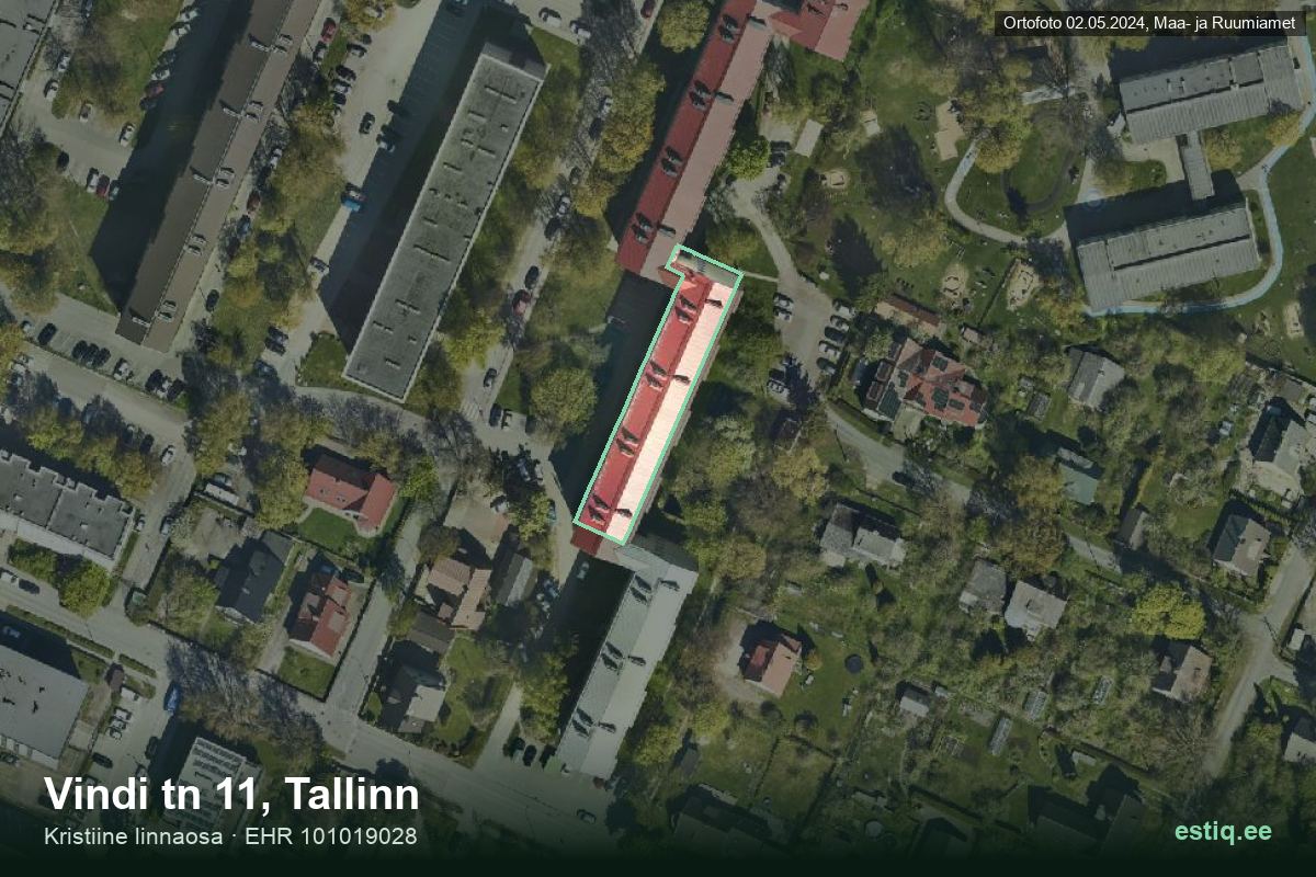 Vindi tänav 11, Tallinn – hoone aerofoto, kontuur ehitisregistri (EHR) andmetest