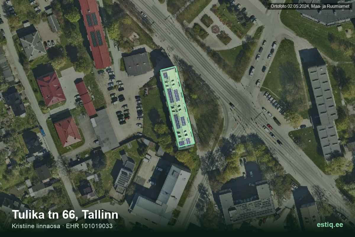 Tulika tänav 66, Tallinn – hoone aerofoto, kontuur ehitisregistri (EHR) andmetest