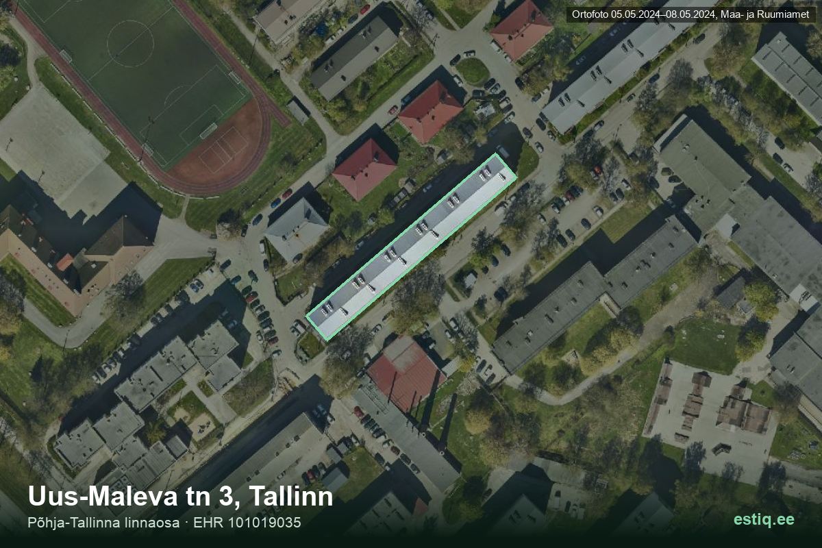 Uus-Maleva tänav 3, Tallinn – hoone aerofoto, kontuur ehitisregistri (EHR) andmetest