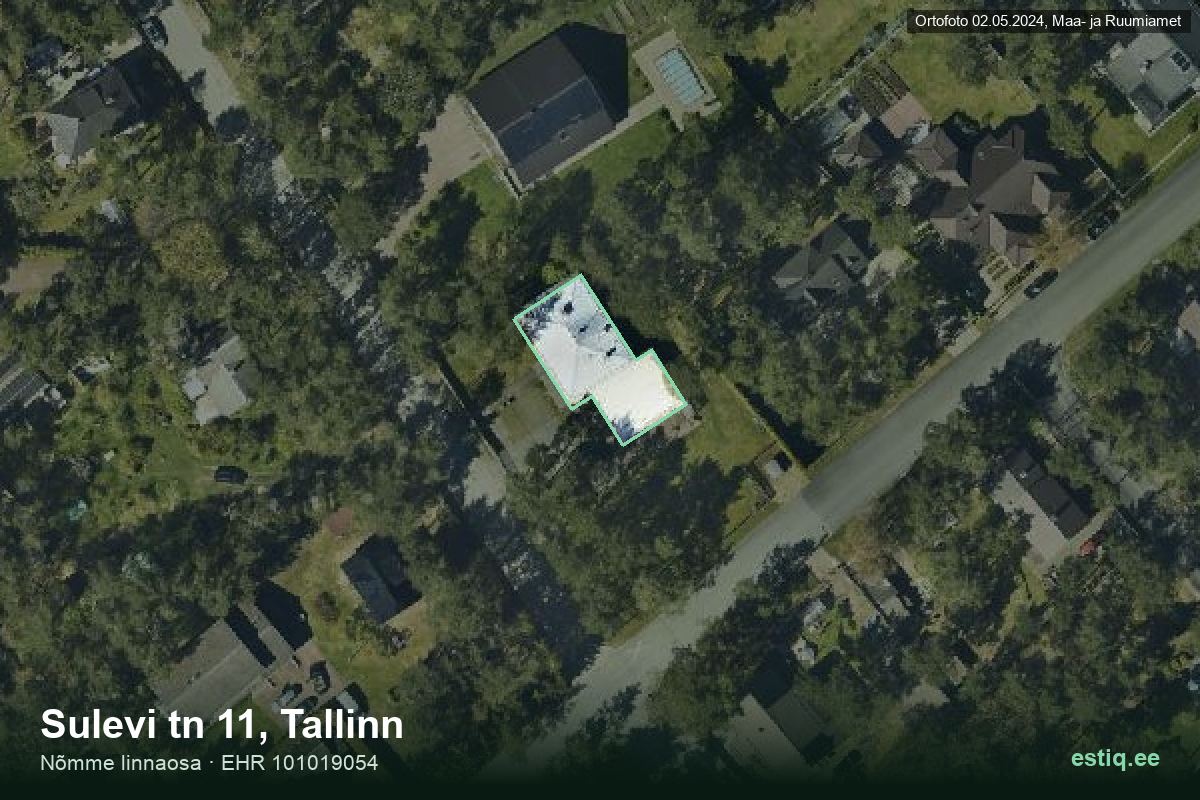 Sulevi tänav 11, Tallinn – аэрофото дома, контур по данным регистра строений (EHR)