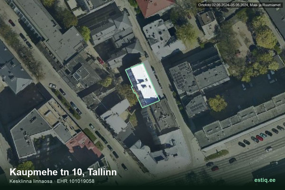 Kaupmehe tänav 10, Tallinn – аэрофото дома, контур по данным регистра строений (EHR)